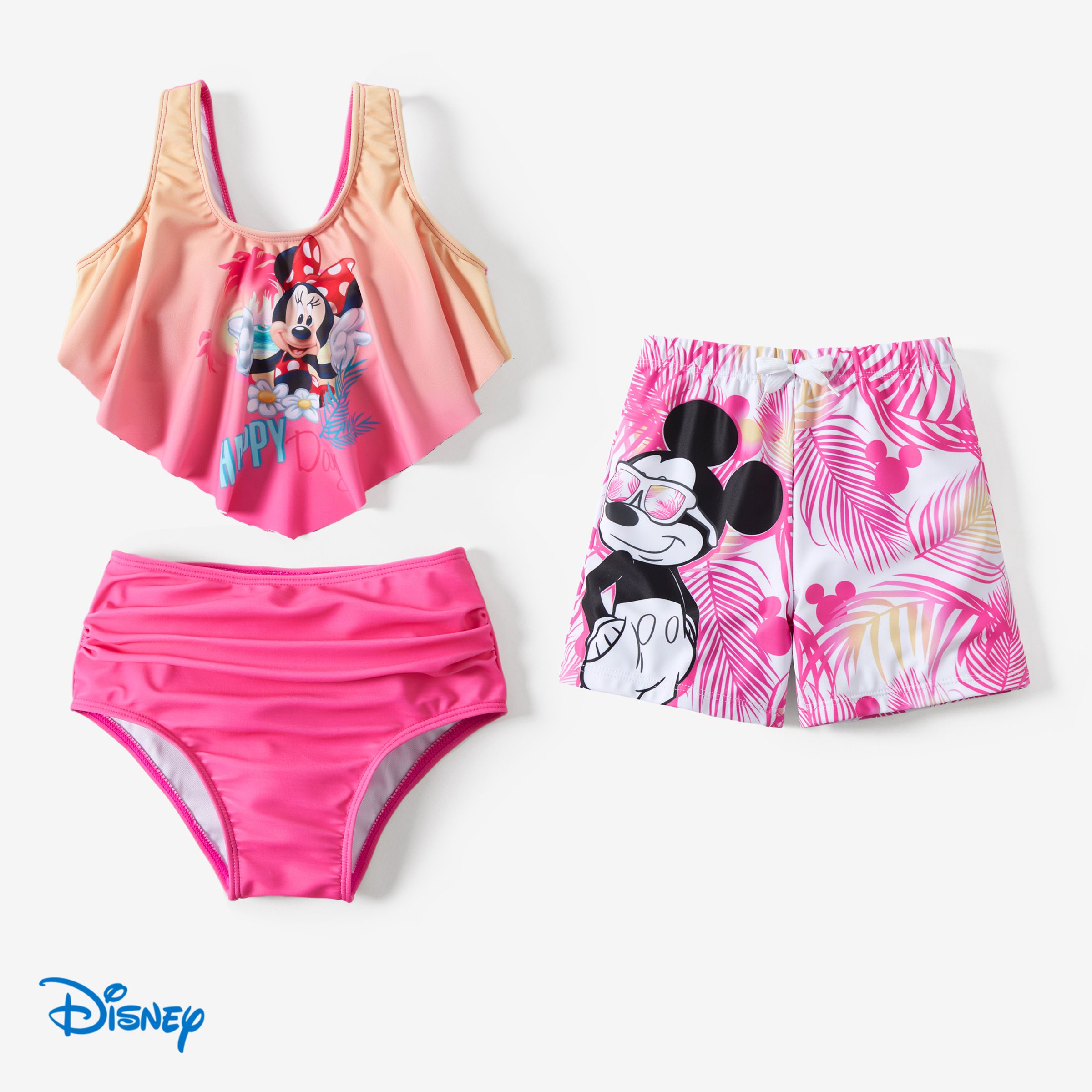 Disney Mickey And Friends Plant/Foral Print Ruffle Edge Sibling Swimwear