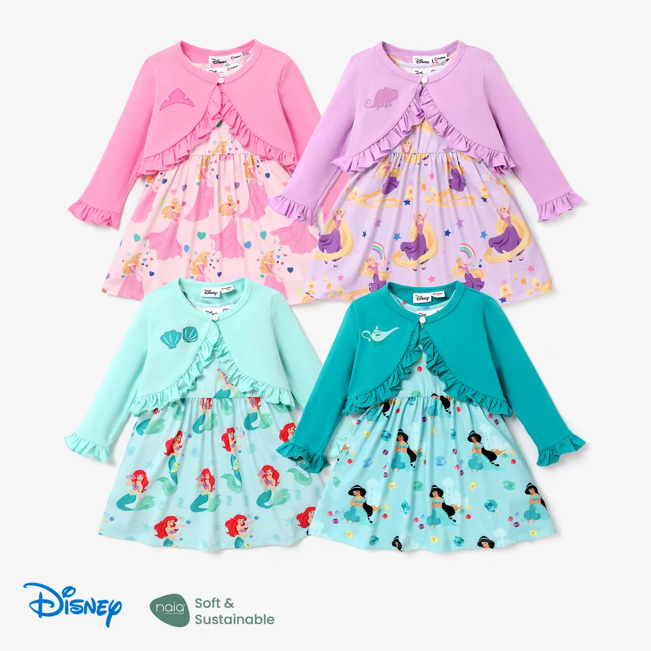 Disney Princess 2 unidades Niño pequeño Chica Volantes Infantil Traje de falda Turquesa big image 1