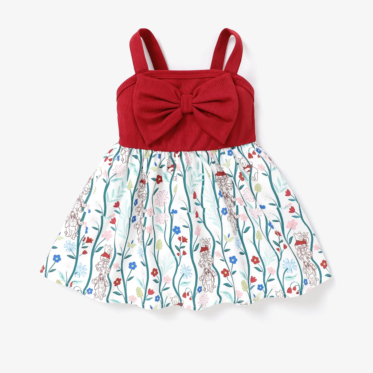 迪士尼小熊維尼 1 件裝嬰幼兒女孩蝴蝶結設計格子/花卉圖案連衣裙
 紅色 big image 1