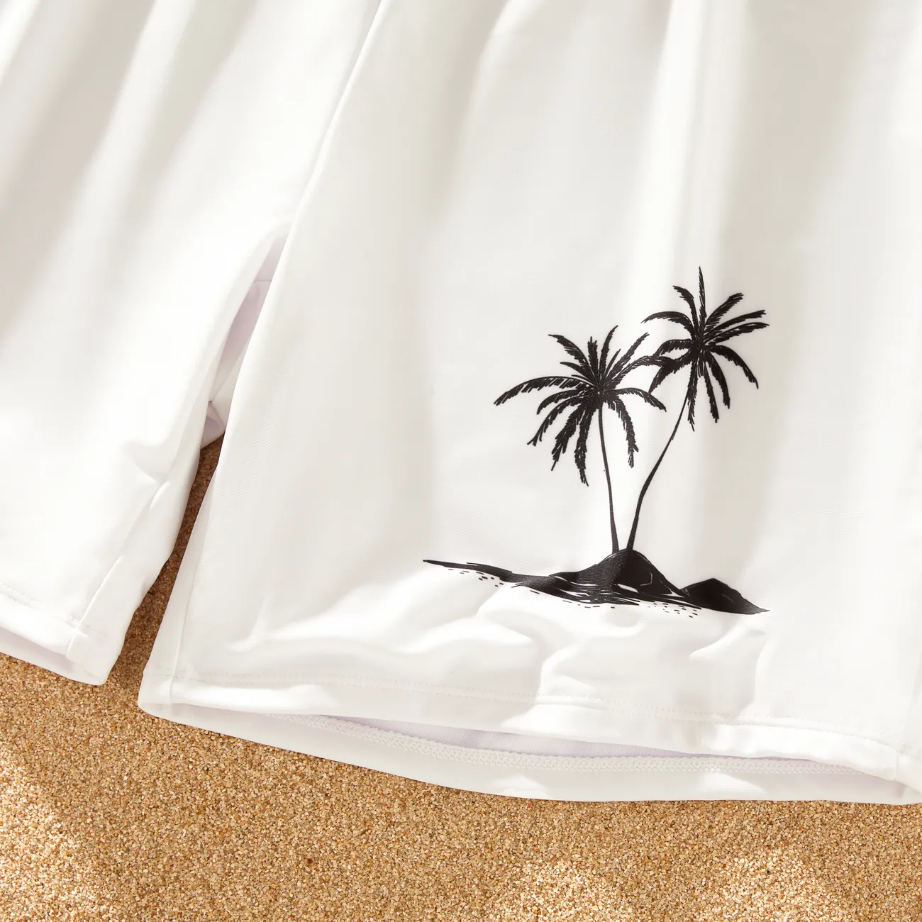 Family Matching Drawstring Swim Trunks or White Bow Accent Eyelet Strap One-Piece Swimsuit  White big image 1