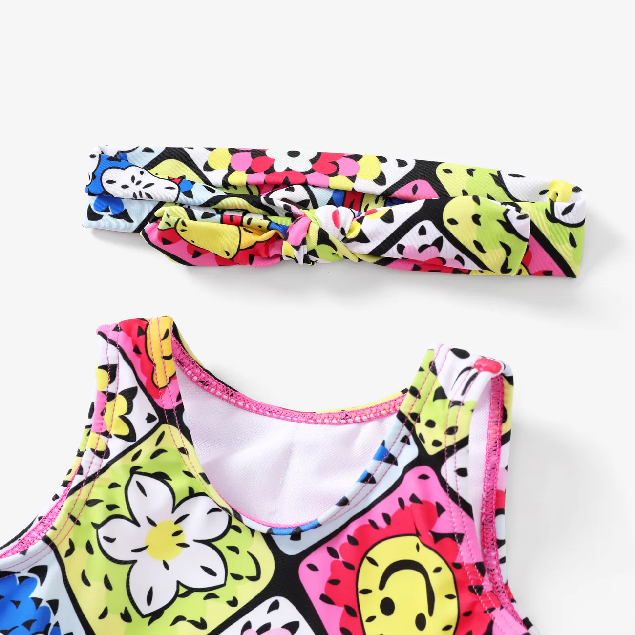 2 pz Bambino/Kid Girl Dolce Graffiti Increspato Costumi Da Bagno Di Un Pezzo con Fascia Multicolore big image 1