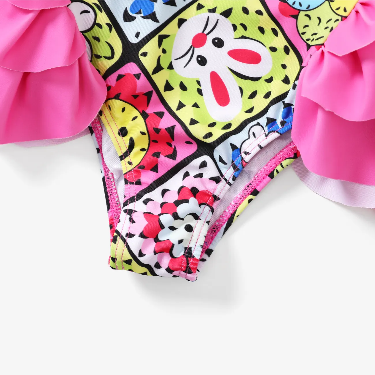 2pcs Toddler/Kid Girl Sweet Graffiti Ruffled One-Piece Swimsuits with Headband Multi-color big image 1