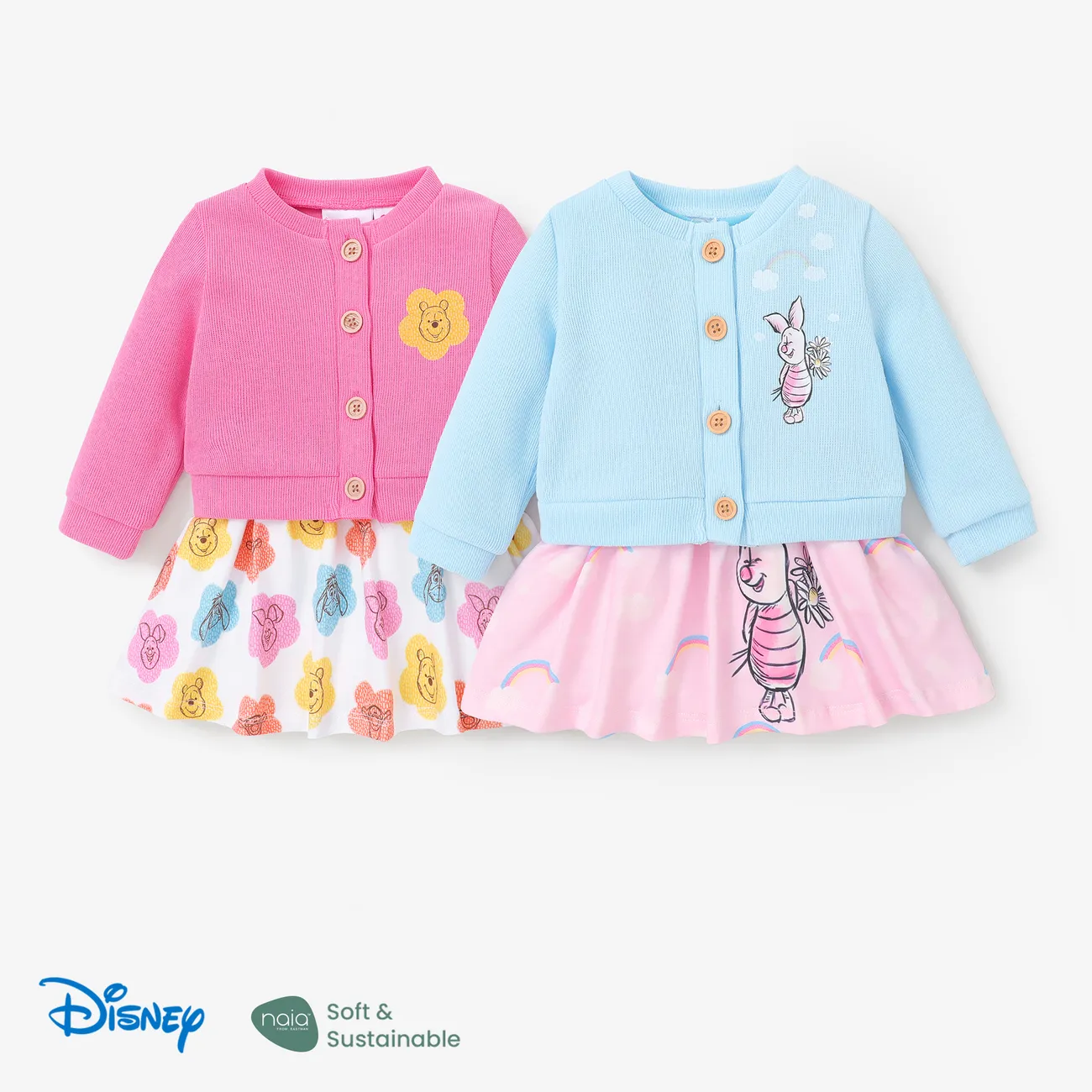 Disney Winnie the Pooh Baby Girl 2pcs Cardigan and Character Naia™ Print Dress Set Roseo big image 1