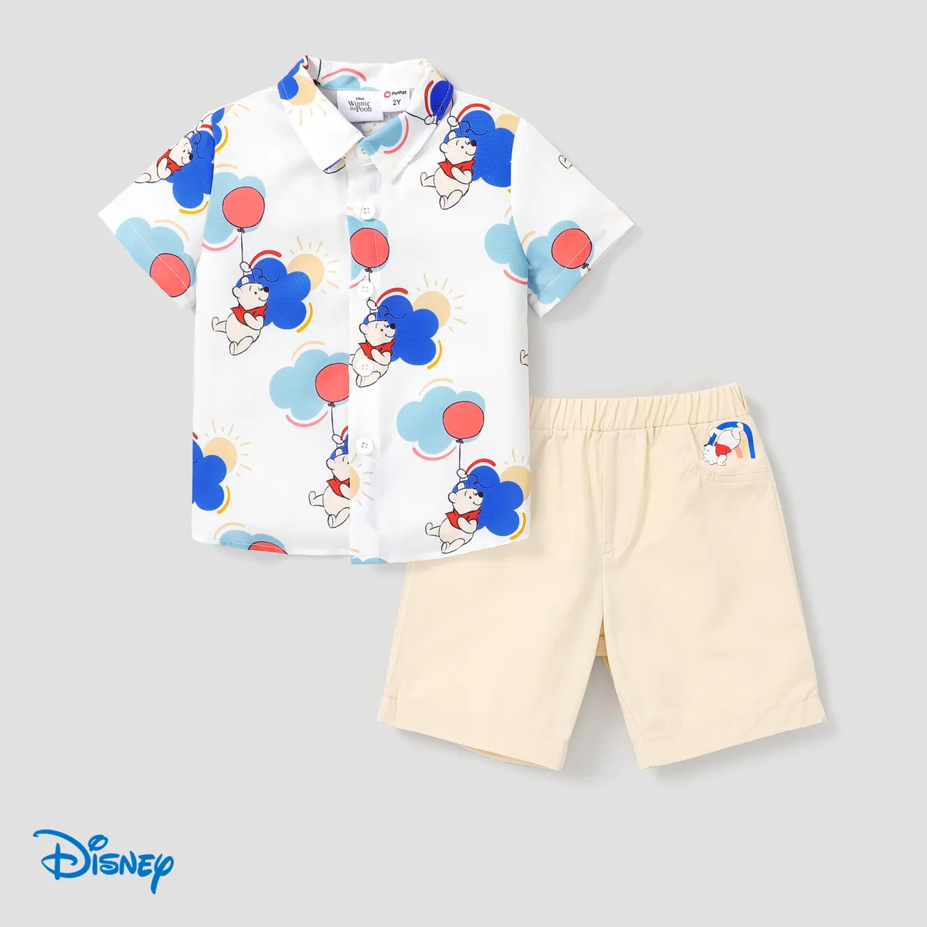 Disney Winnie the Pooh Toddler Boy 2pcs Shirt with Lapel and Shorts Set OffWhite big image 1