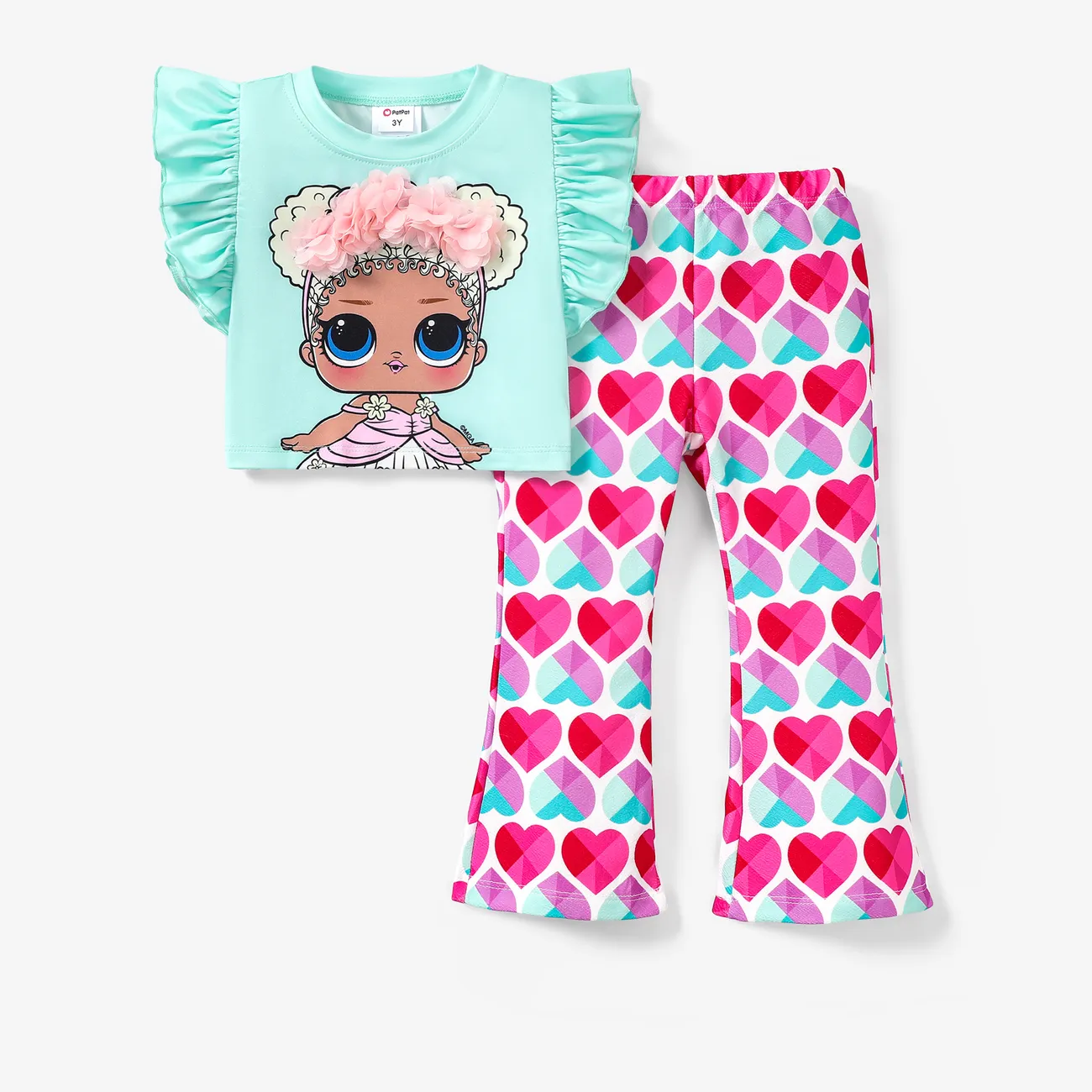 L.O.L. SURPRISE!Toddler Girls Mother's Day 2pcs Character Print Tee and Checker Print Pants Set Green big image 1