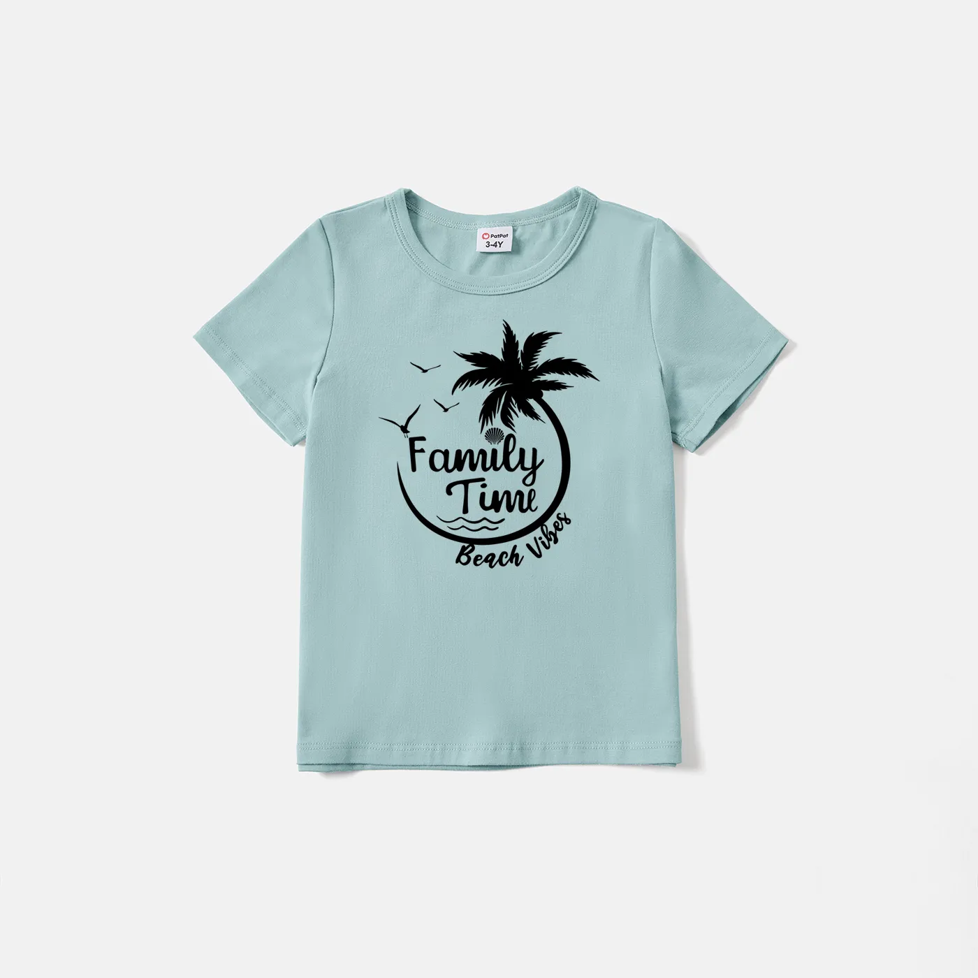Family Matching 95% Cotton Short-sleeve Coconut Tree & Letter Print T-shirts