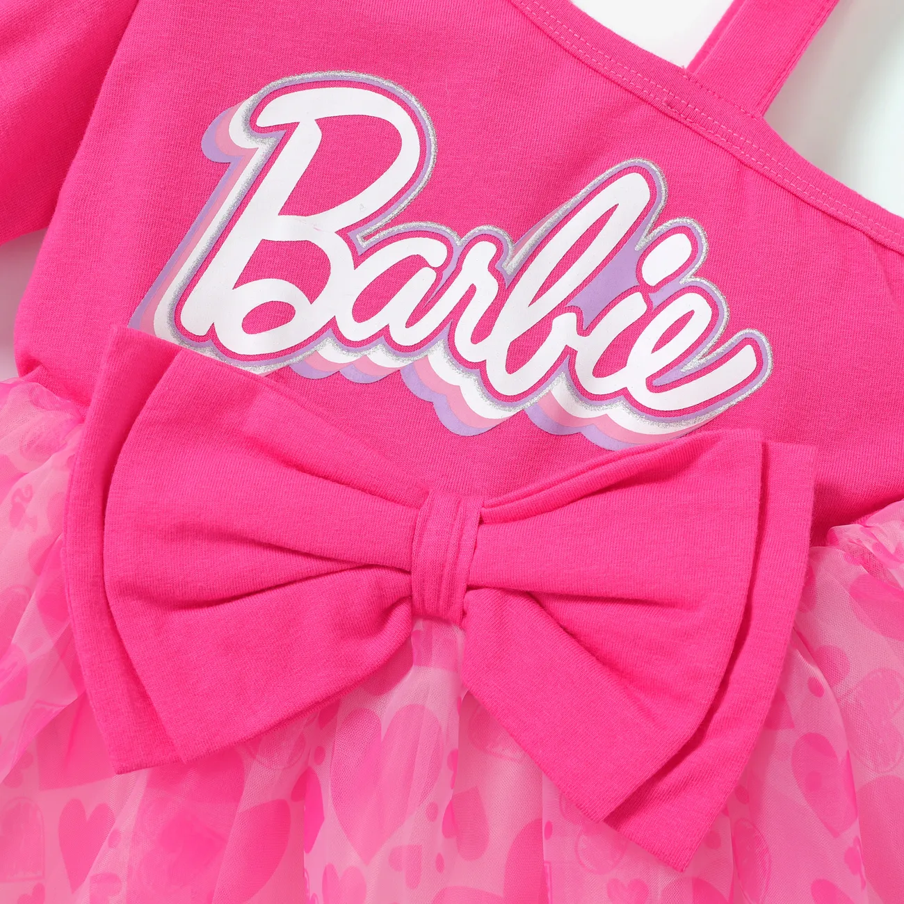 Barbie 1pc Toddler Girls Heart-shaped Bowknot One-Shoulder Flare Mesh Dress

 Roseo big image 1