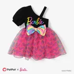 Barbie 1pc Toddler Girls Heart-shaped Bownot One-Shoulder Flare Mesh Dress Black