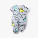Baby Boy Casual Animal Dinosuar Pattern Short-sleeve Jumpsuit Grey