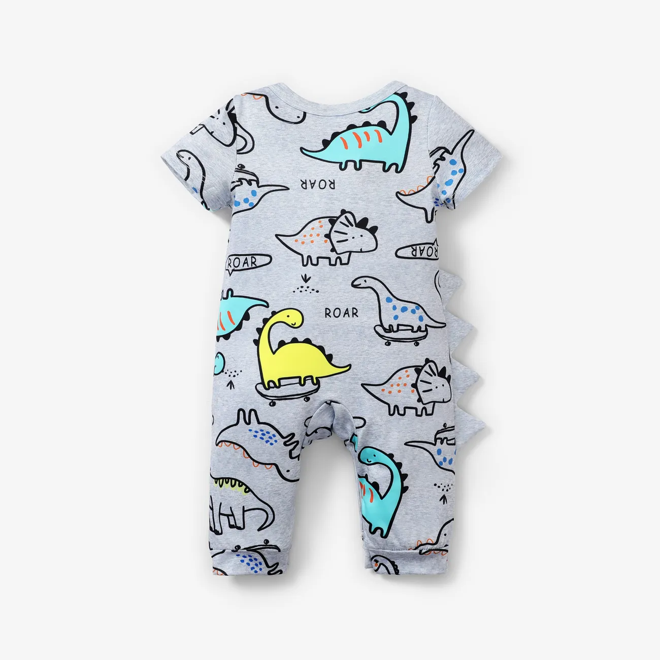 Baby Boy Casual Animal Dinosuar Pattern Short-sleeve Jumpsuit Grey big image 1
