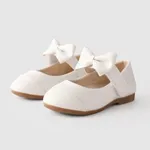 طفل صغير / أطفال فتاة الصلبة فرط اللمس 3D القوس التعادل أحذية جلدية  أبيض