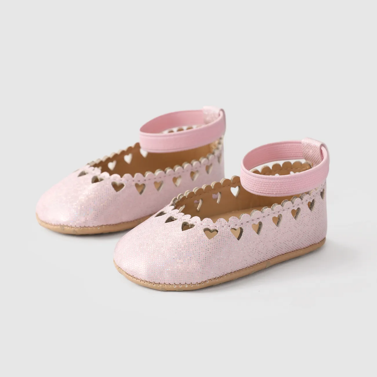 Baby Girl Sweet Heart-shaped Hollow-out Prewalker Shoes Pink big image 1
