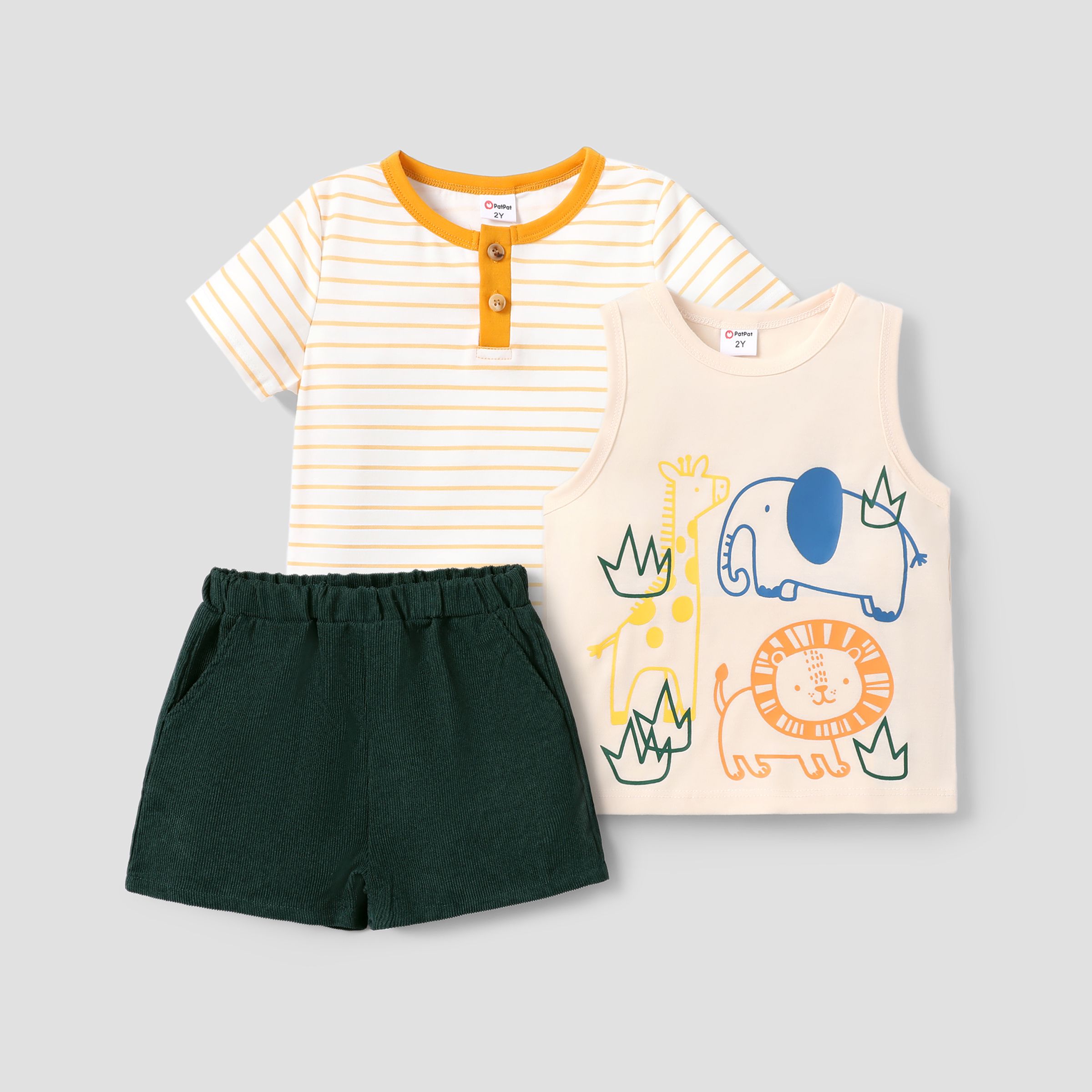 3pcs Toddler Boy Childlike Animal Gilet Et T-shirt Et Pantalon Ensemble