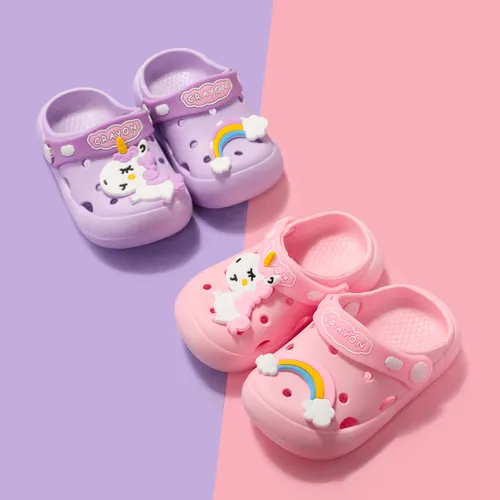 Zapatos de playa con agujero de arco iris y unicornio de graffiti infantil para niños pequeños / niños