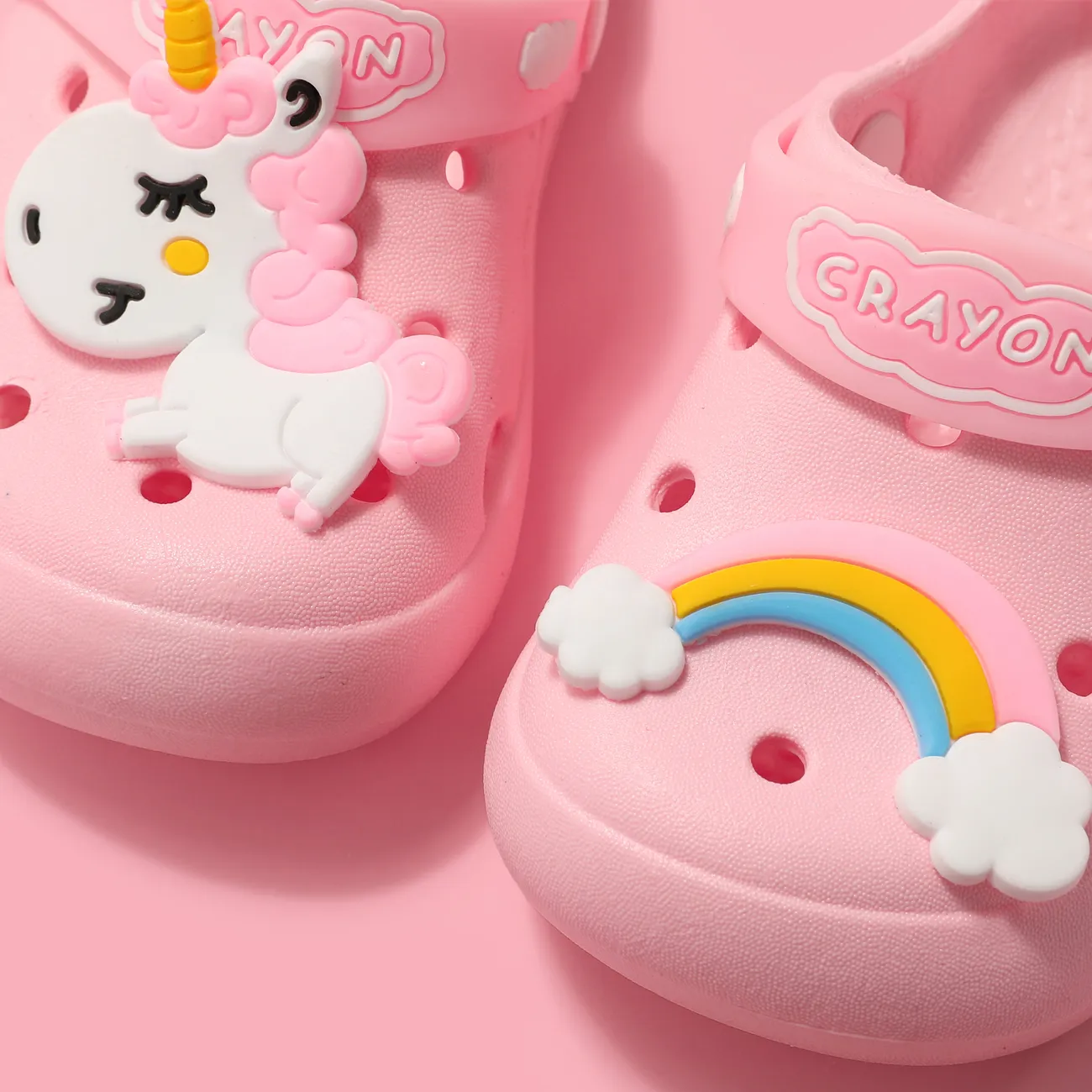 Zapatos de playa con agujero de arco iris y unicornio de graffiti infantil para niños pequeños / niños Rosado big image 1