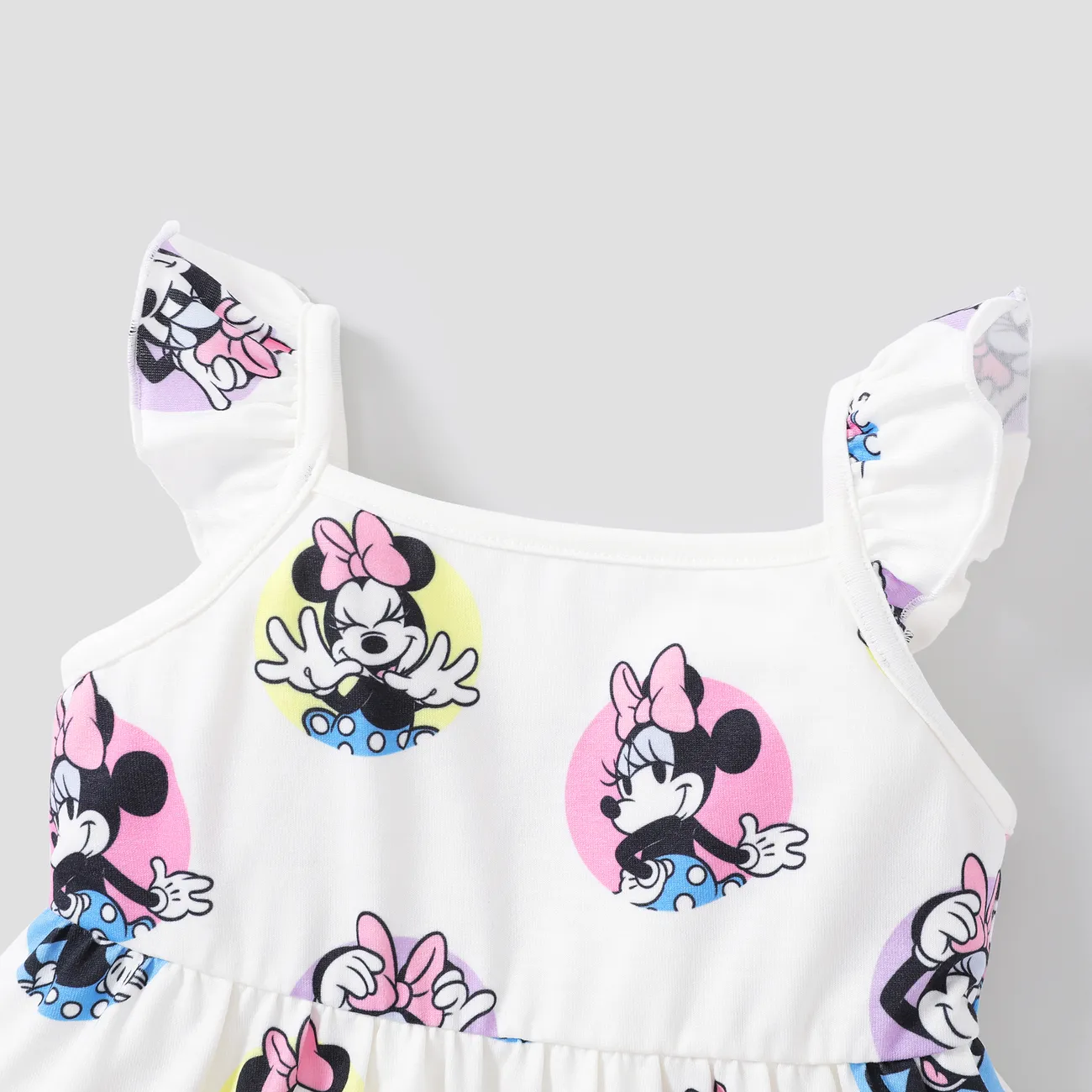 Disney Mickey and Friends 嬰兒/幼兒女孩角色印花荷葉邊袖連衣裙 白色 big image 1