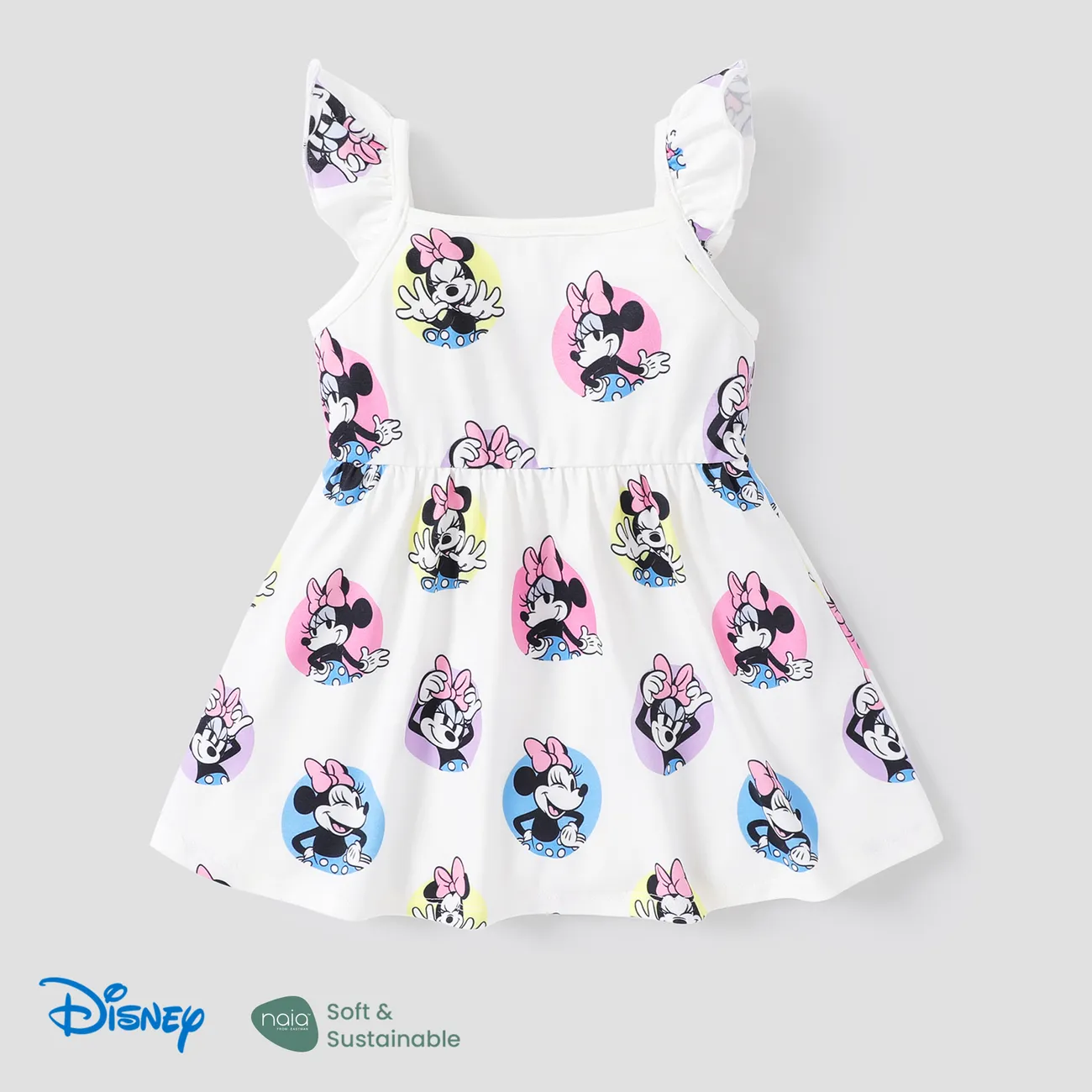 Disney Mickey and Friends 嬰兒/幼兒女孩角色印花荷葉邊袖連衣裙 白色 big image 1