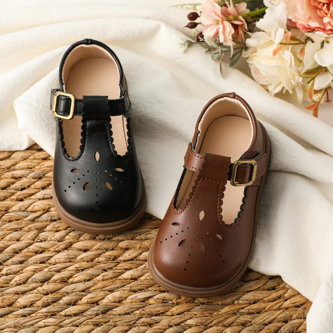 Toddler/Kids Girl Casual Velcro Hollow Out Leather Shoes Brown big image 1
