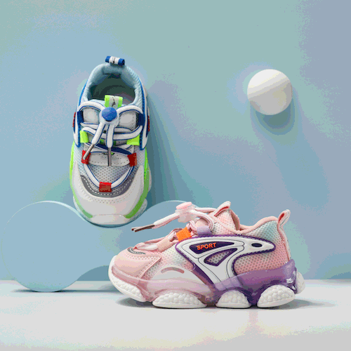 Toddler/Kids Girl/Boy colorido PU e Mesh Lamp Casual Shoes