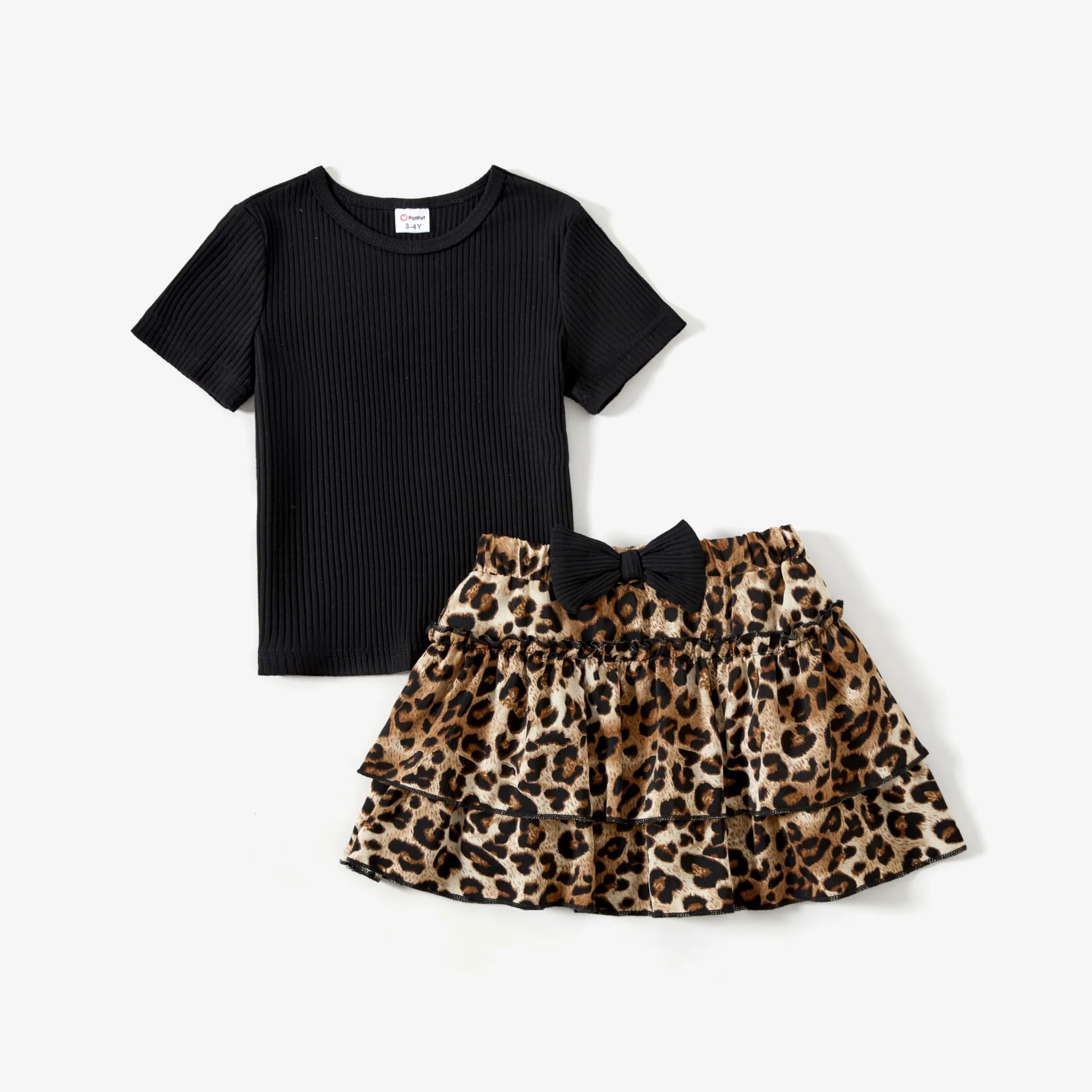 

Mommy and Me Rib Black Top and Leopard Print Tiered Pleated Skirt Sets