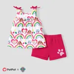 Paw Patrol 2pcs Toddler Girls Character Rainbow Floral Print Bow Camisole with Shorts Set Roseowhite