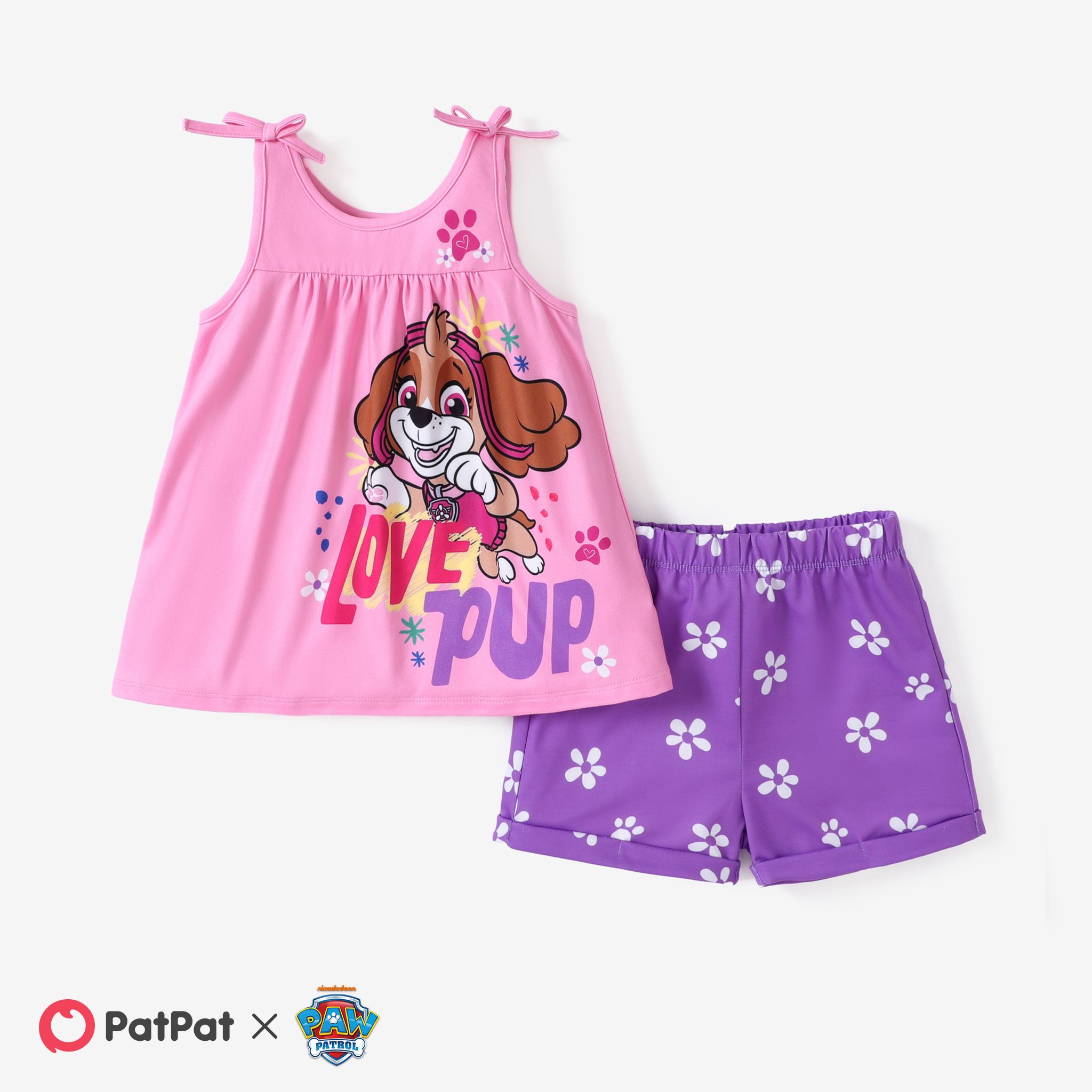 Paw Patrol 2pcs Toddler Girls Character Rainbow Floral Print Bow Camisole with Shorts Set