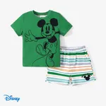迪士尼米奇和朋友們 2 件套幼兒男孩/女孩 Naia™ 角色通體條紋印花 T 恤和短褲套裝 春綠