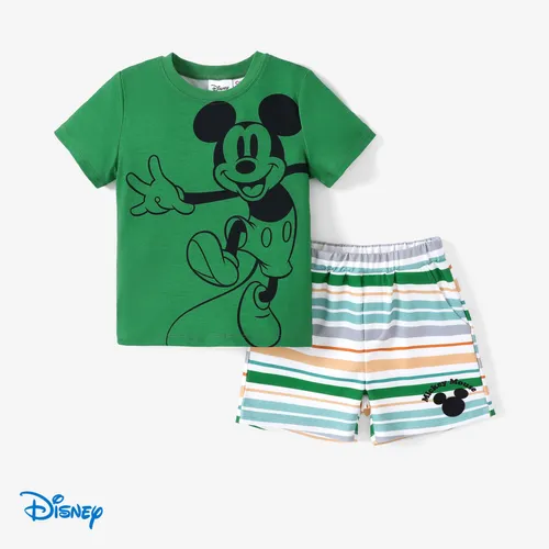 迪士尼米奇和朋友們 2 件套幼兒男孩/女孩 Naia™ 角色通體條紋印花 T 恤和短褲套裝