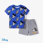 迪士尼米奇和朋友們 2 件套幼兒男孩/女孩 Naia™ 角色通體條紋印花 T 恤和短褲套裝 藍色