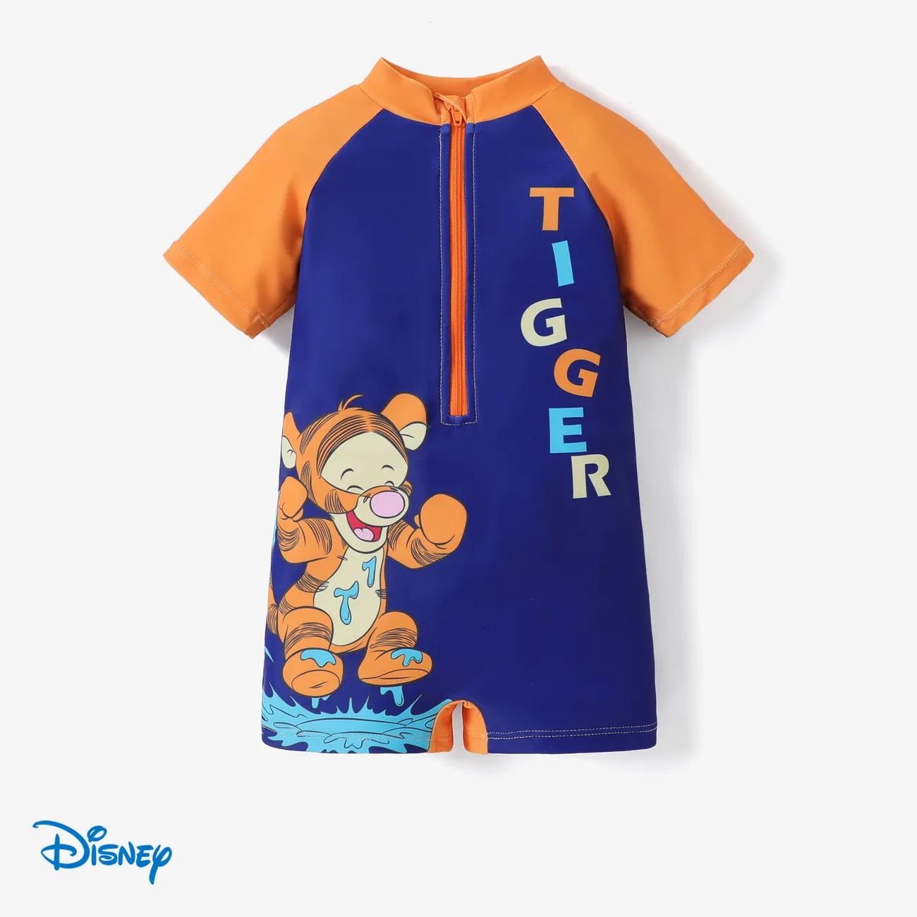 Disney Winnie the Pooh 嬰兒 中性 拉鍊 運動 短袖 泳衣 深藍 big image 1
