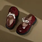Toddler Girl Solid Gloss Round Toe Leather Shoes WineRed