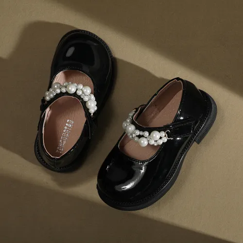 Toddler Girl Solid Gloss Round Toe Leather Shoes