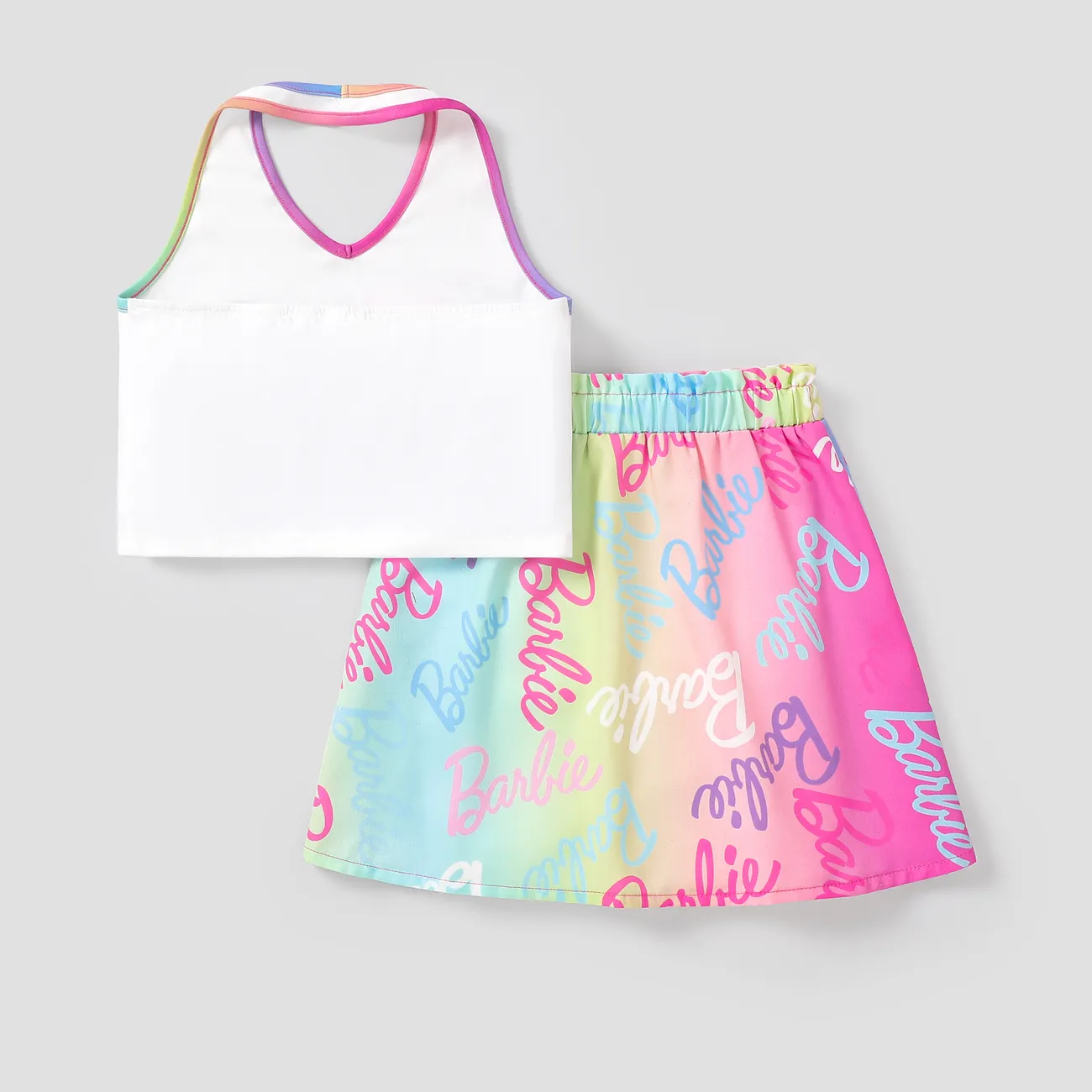 Barbie 2pcs Kids Girls Halter Top with Allover Logo Print Skirt Set
 Multi-color big image 1