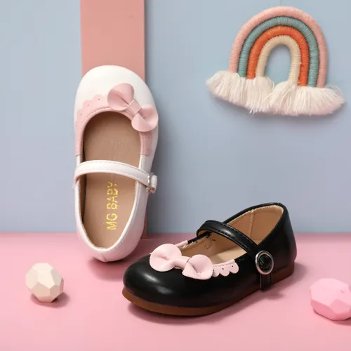 Zapatos de cuero macizo con diseño de nudo de mariposa 3D hipertáctil para niños pequeños / niños