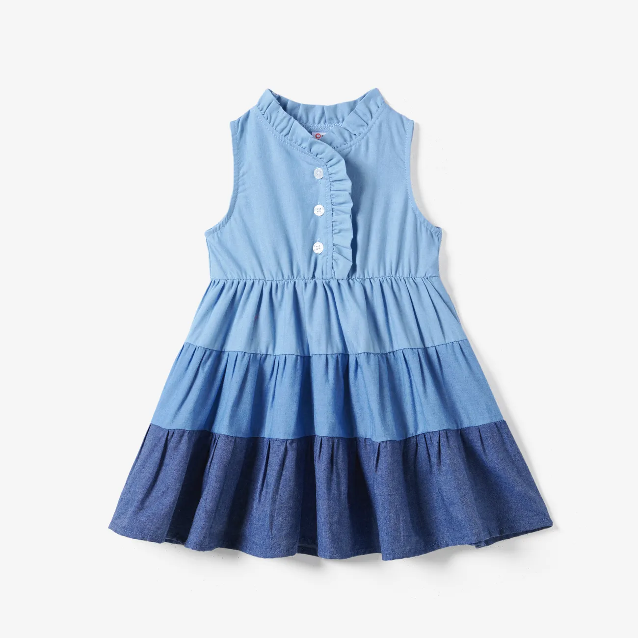 Family Matching Colorblock Shirt and Tiered A-line Pleated Dress Sets DENIMBLUE big image 1