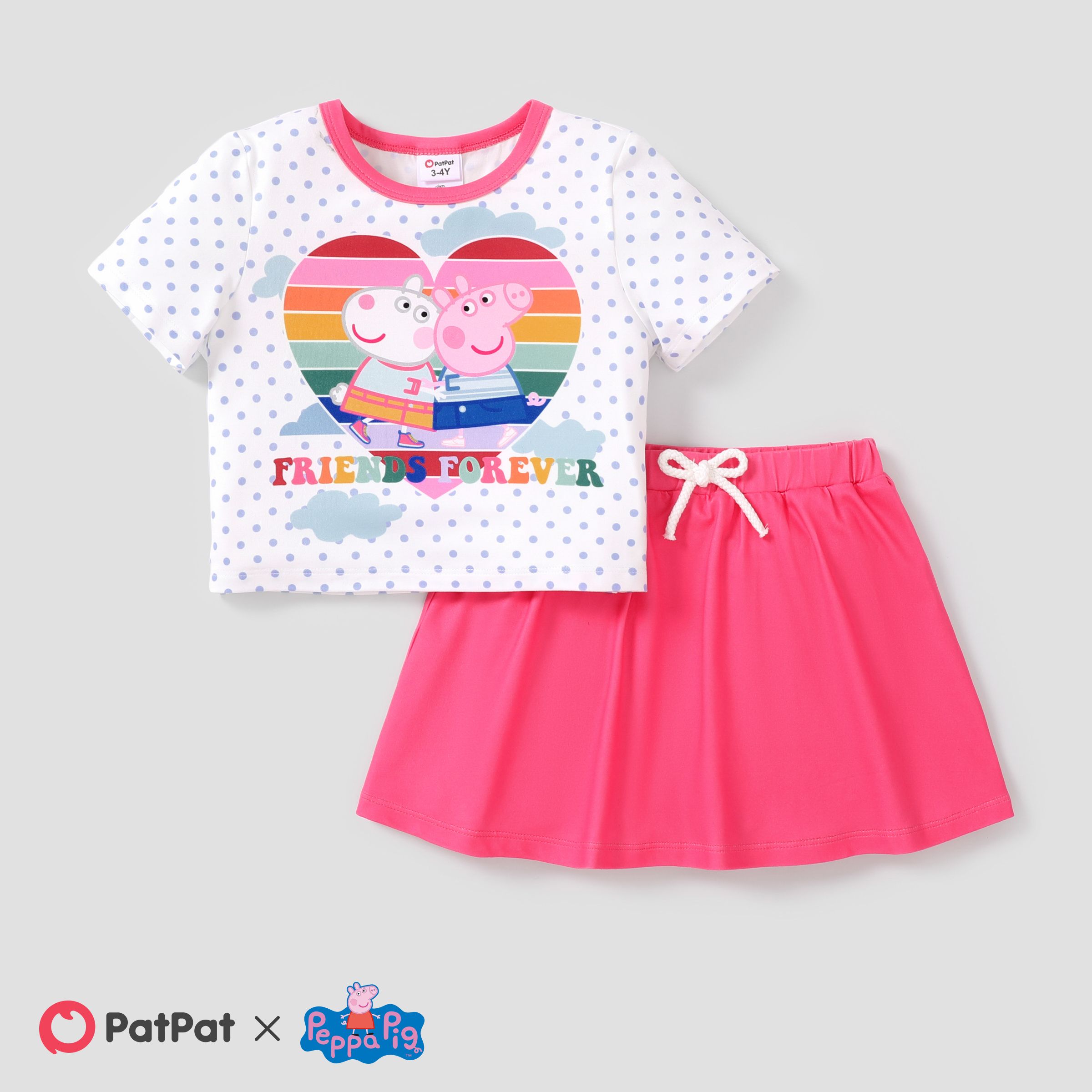 

Peppa Pig 2pcs Toddler Girls Character Print Rainbow/Floral/Heart T-shirt and Skirt With Shorts Baby Underwear