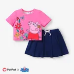 Peppa Pig 2pcs Toddler Girls Character Print Rainbow/Floral/Heart T-shirt and Skirt With Shorts Baby Underwear

 Pink