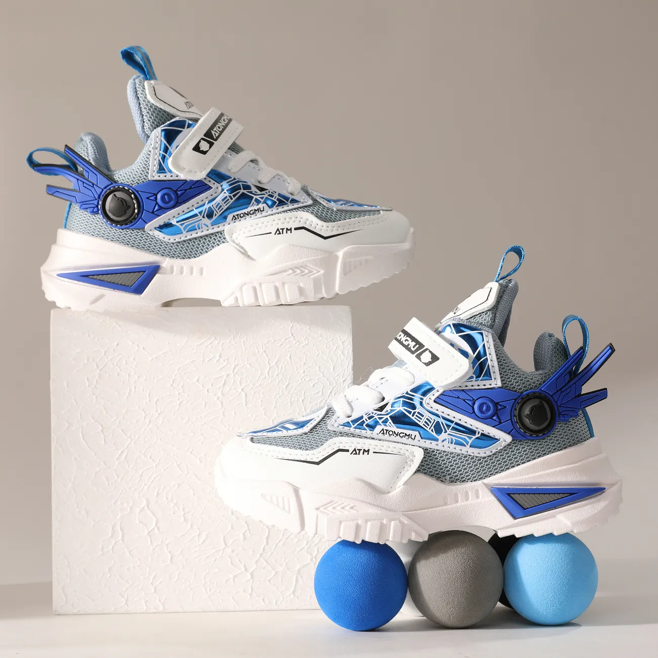 أحذية رياضية للأولاد للأطفال، بخياطة الأقمشة، تصميم بلون سادة أزرق big image 1
