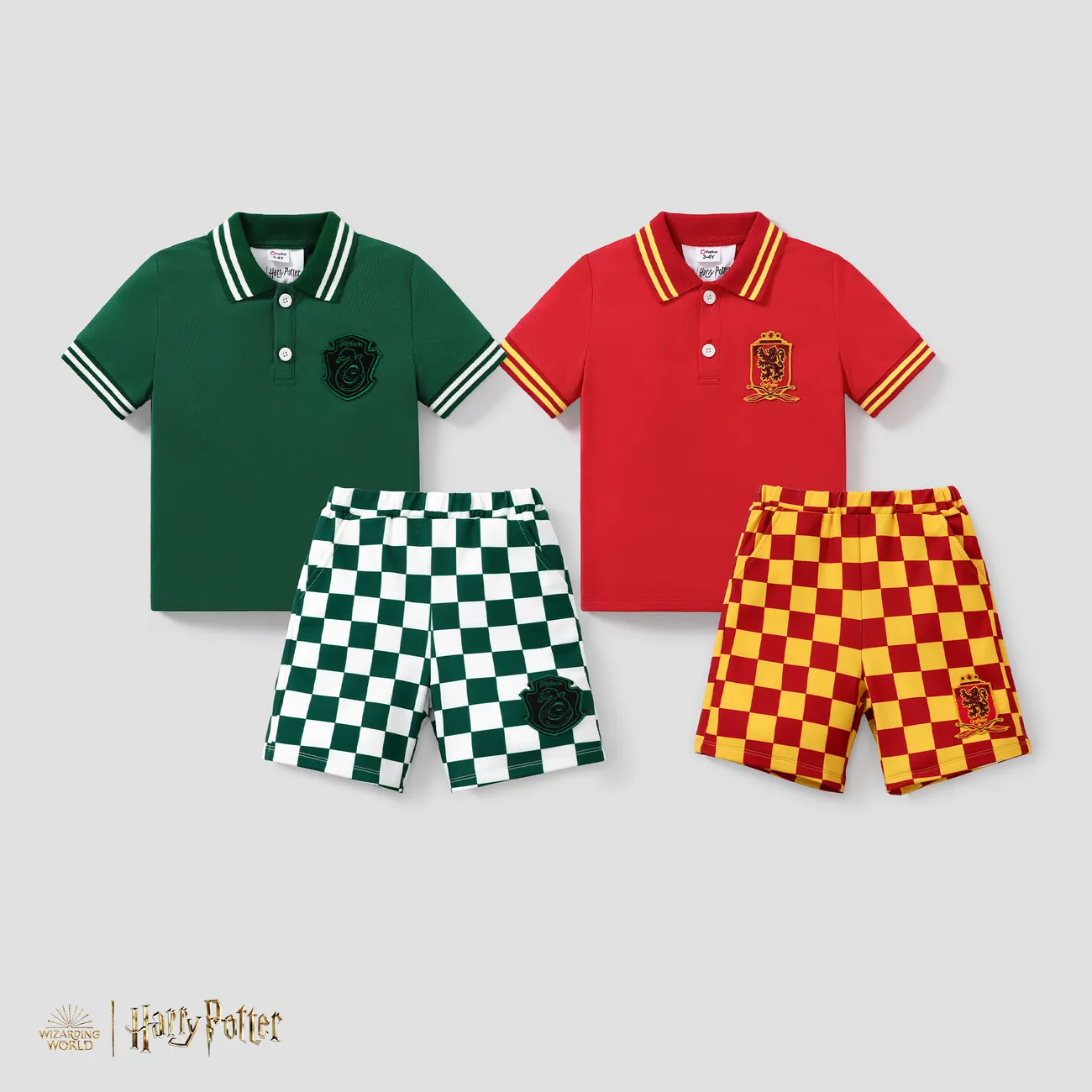 Harry Potter enfant en bas âge/enfant garçon 1pc grille d’échecs motif Preppy style Polo ou Shorts
 carminé big image 1
