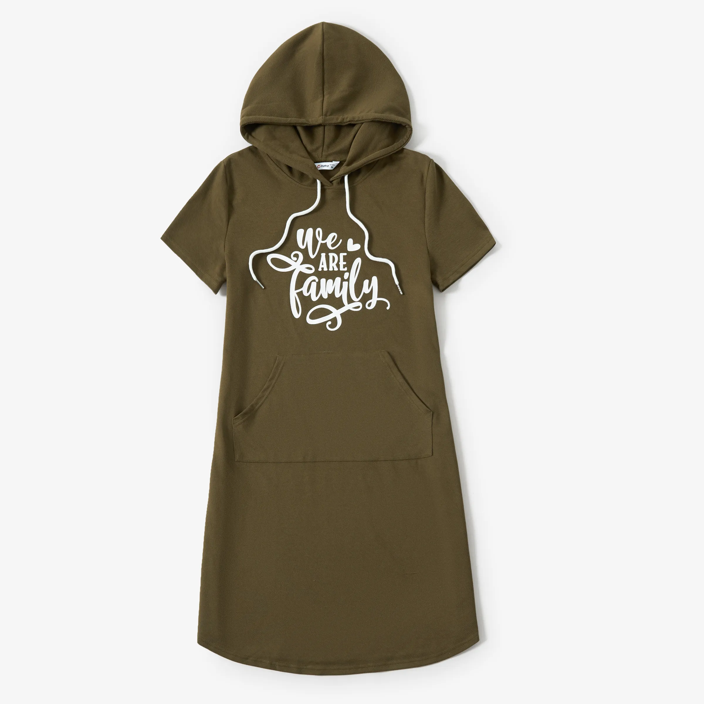 Family Matching Army Green Pullover Hoodie And H-Line Hooded Dress Sets