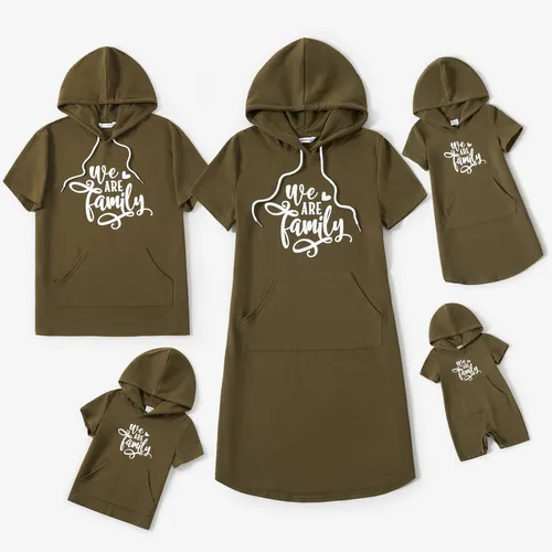 Family Matching Sets Army Green Pullover Hoodie and H-Line Hooded Dress with Pockets
