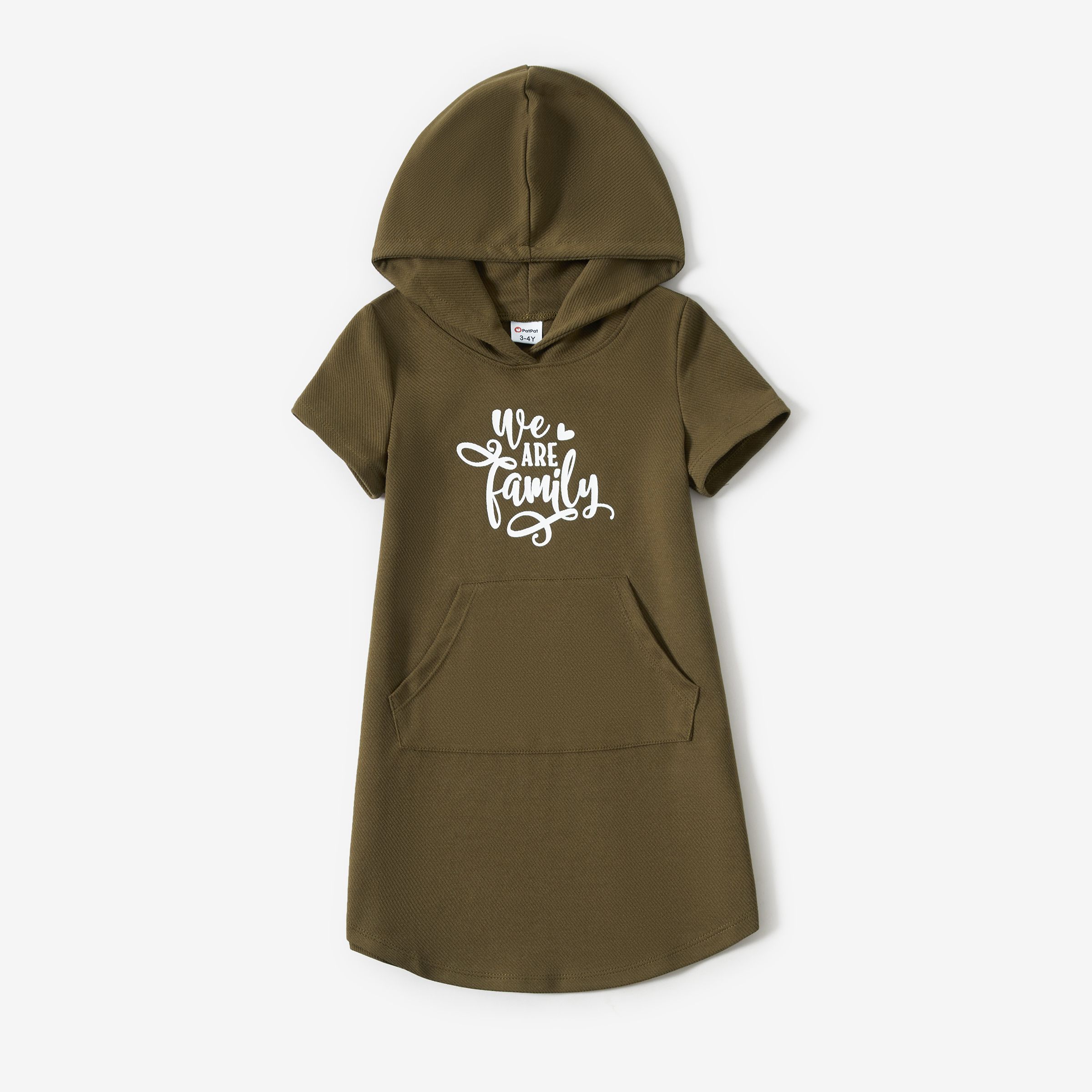 Family Matching Army Green Pullover Hoodie And H-Line Hooded Dress Sets