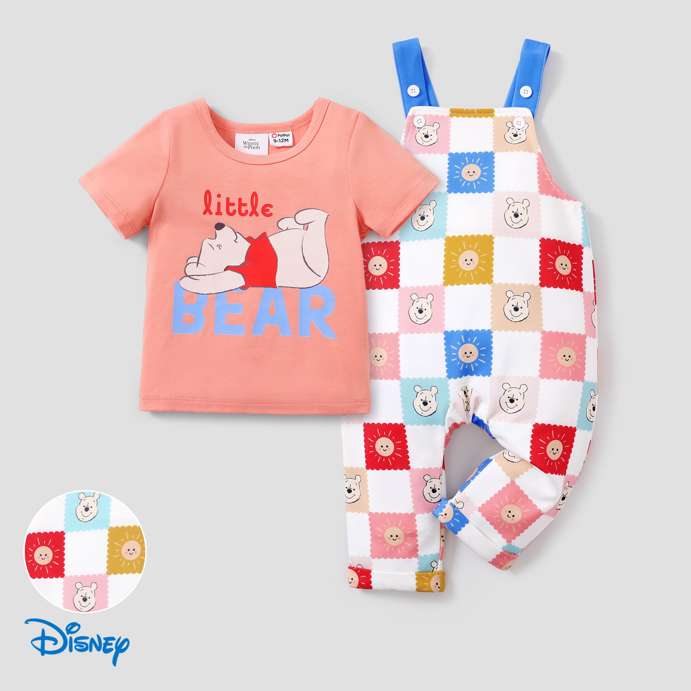 迪士尼小熊維尼 1 件男嬰/女嬰 T 恤或棋盤格圍兜褲