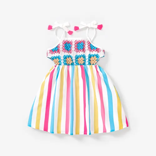 Vestido de tirantes colgante de rayas dulces para niña pequeña