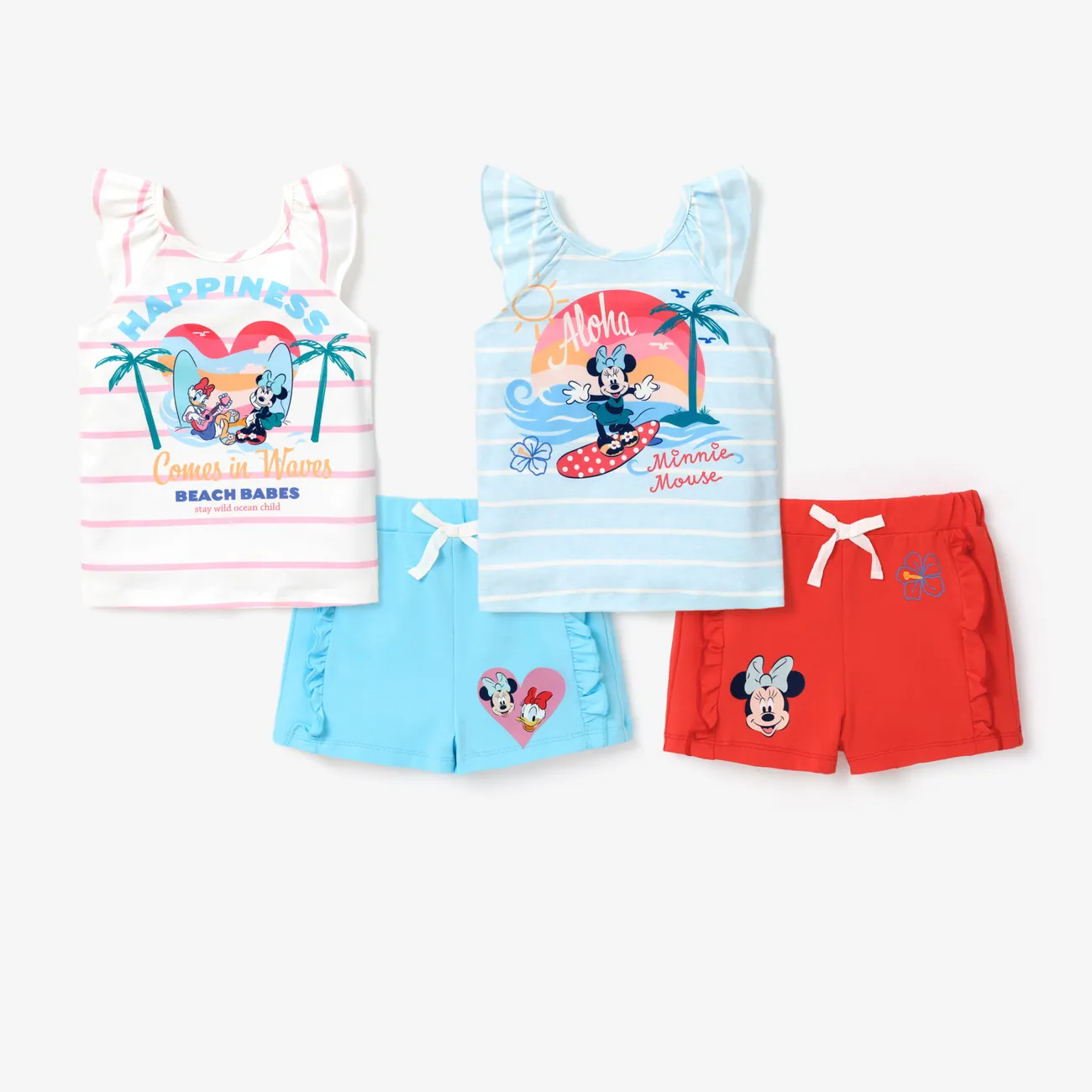 Disney Mickey and Friends Toddler Girl 2pcs Naia™ Stripes Print Top and Character Print Shorts Set Blue big image 1