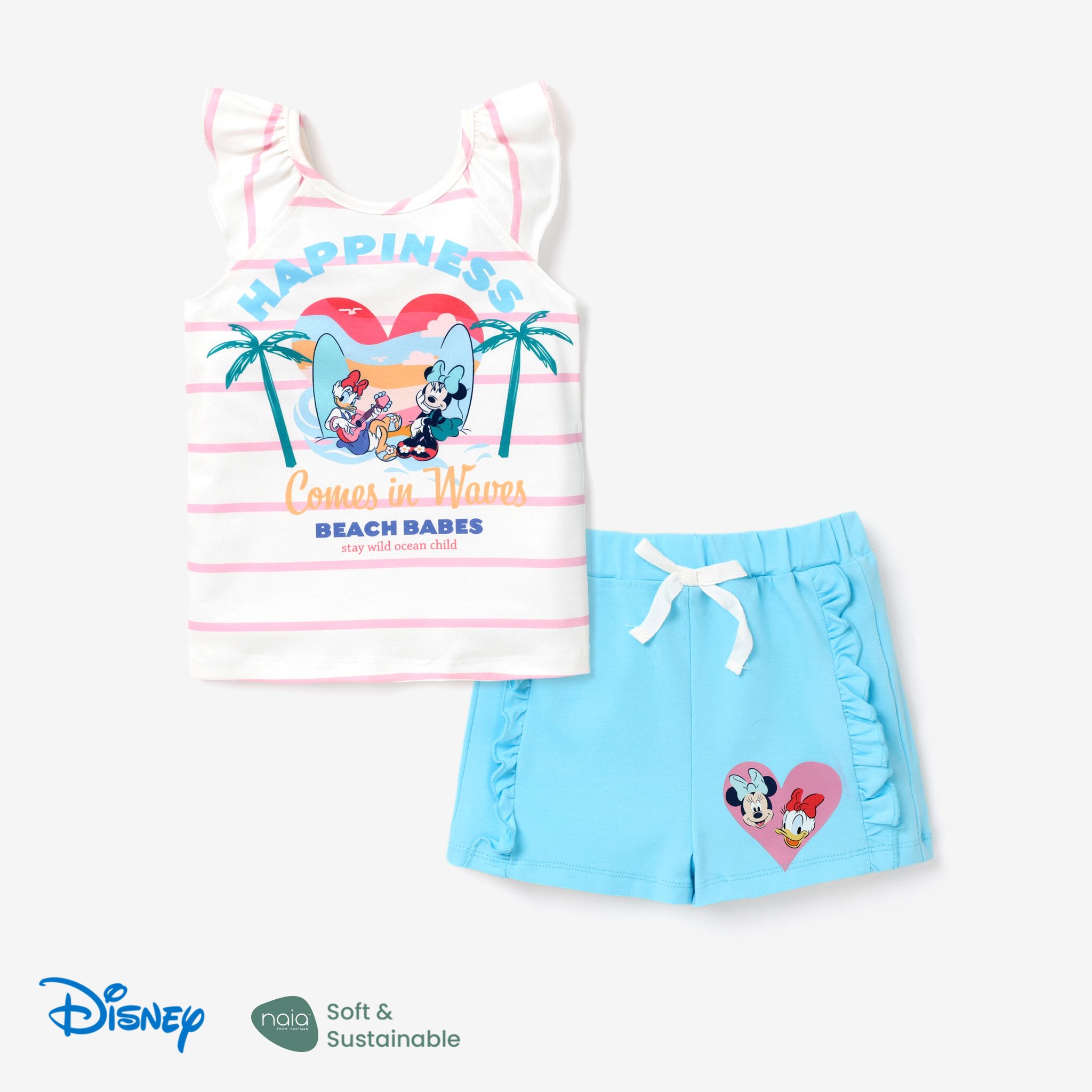 Disney Mickey And Friends Toddler Girl 2pcs Naiaâ¢ Stripes Print Top And Character Print Shorts Set