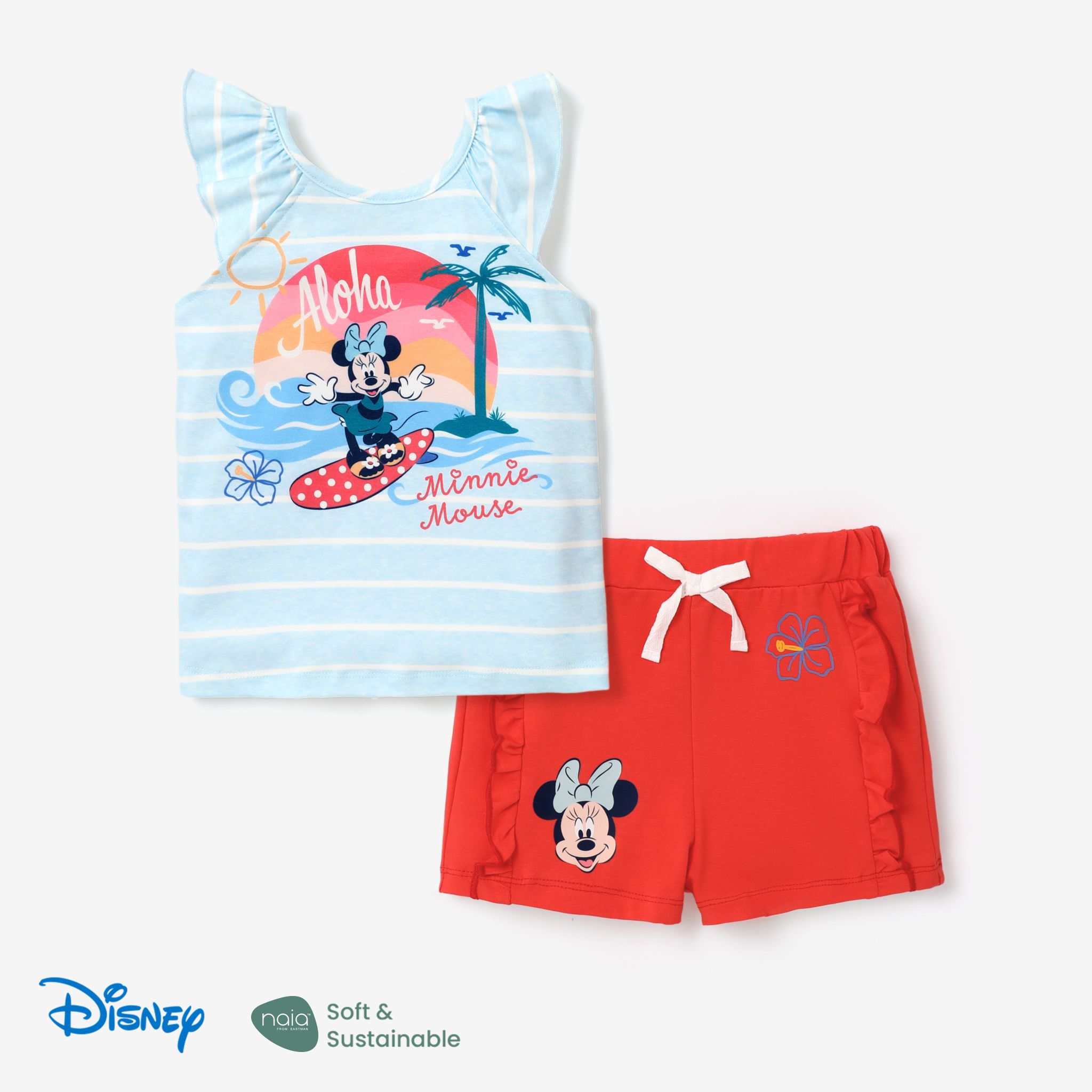 

Disney Mickey and Friends Toddler Girl 2pcs Naia™ Stripes Print Top and Character Print Shorts Set
