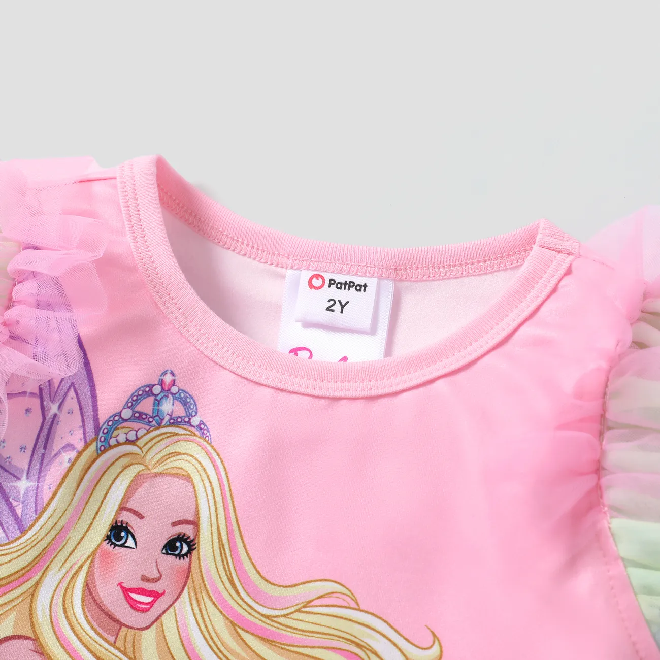Barbie Kleinkinder Mädchen Rüschenrand Kindlich Kurzärmelig T-Shirts rosa big image 1