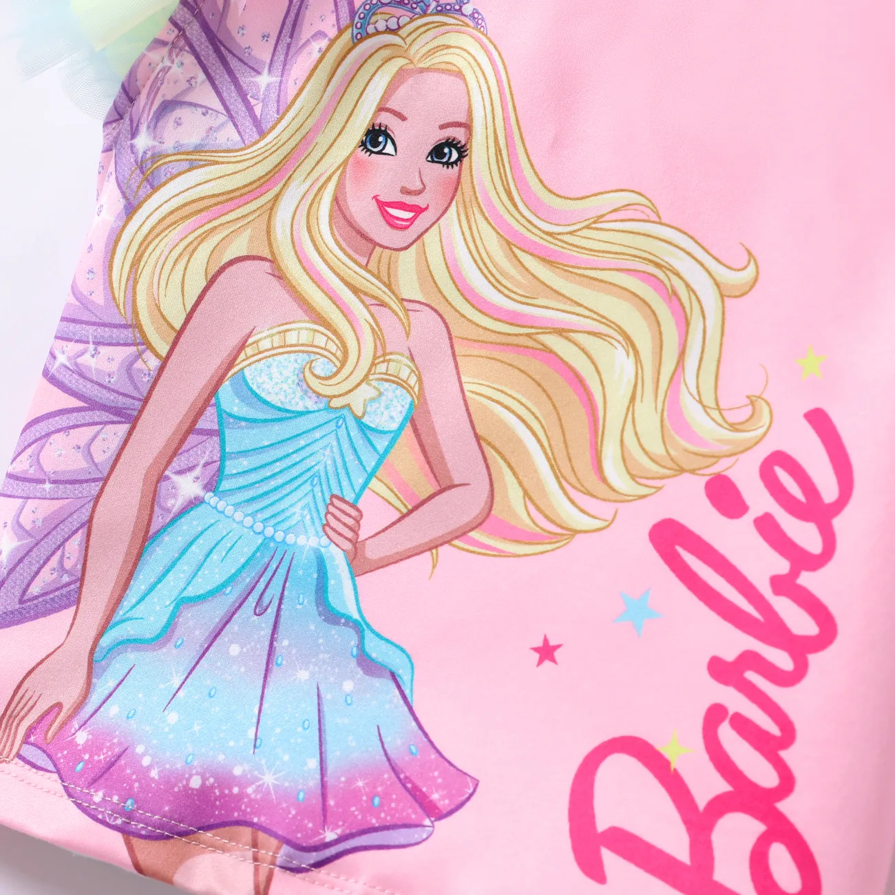 Barbie Niño pequeño Chica Volantes Infantil Manga corta Camiseta Rosado big image 1