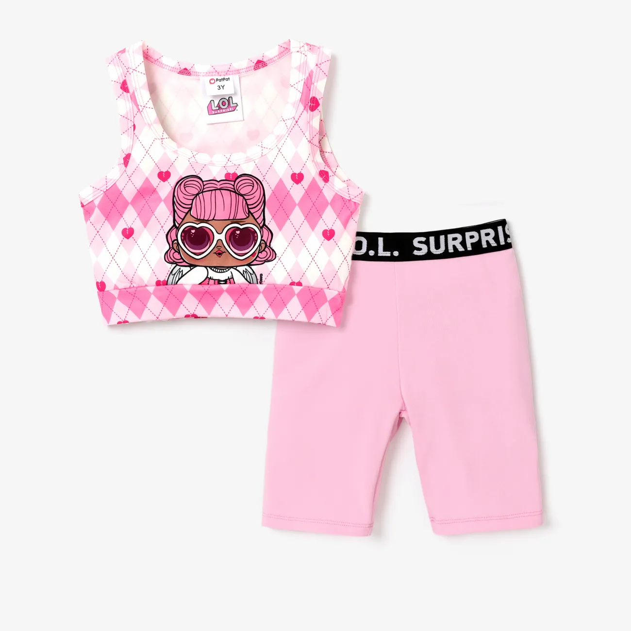 L.O.L. SURPRISE! toddler Girl Graphic Print Cropped Top and Tight Cycling Pants Set Pink big image 1